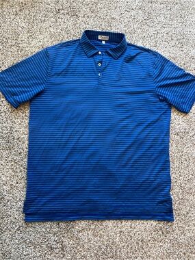 Peter Millar Summer Comfort Blue Green Striped Performance Golf Polo Shirt Sz XL